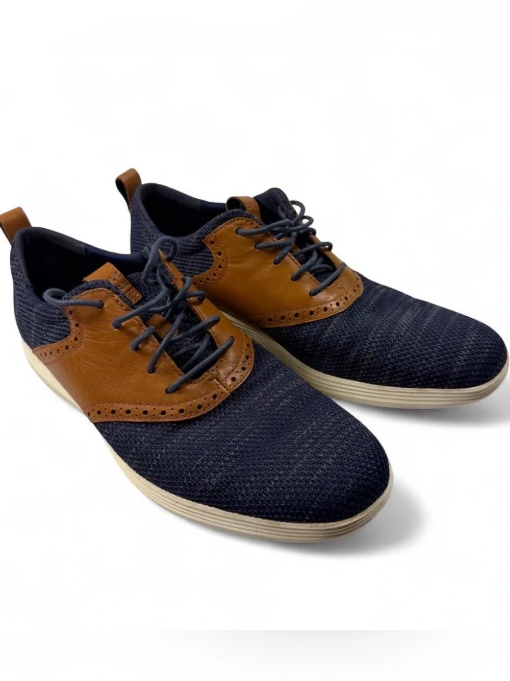 Cole Haan Navy Knit Oxfords with Brown Leather Trim size US 10